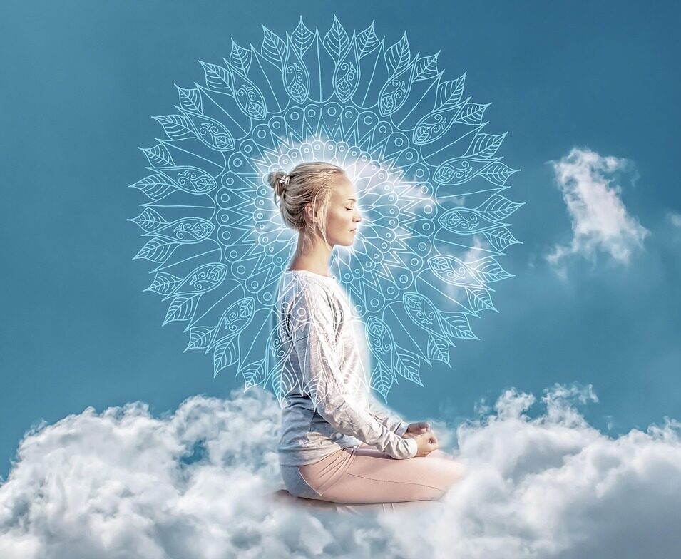 meditation, woman, sky, mandala, mindfulness, relaxation, zen, mandala art, meditative, calming meditation, yoga pose, inner peace, young female, young woman, balanced, peace of mind, peace, tranquility, peace and mind, skydiving, love, soul, reiki, chakra, blue meditation, inner peace, reiki, reiki, reiki, reiki, reiki, chakra